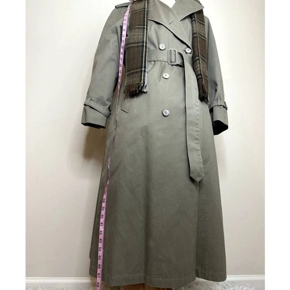 LONDON FOG DOUBLE BREASTED TRENCH COAT VINTAGE KHAKI WOMENS LONG COAT SIZE 14 - Picture 4 of 14